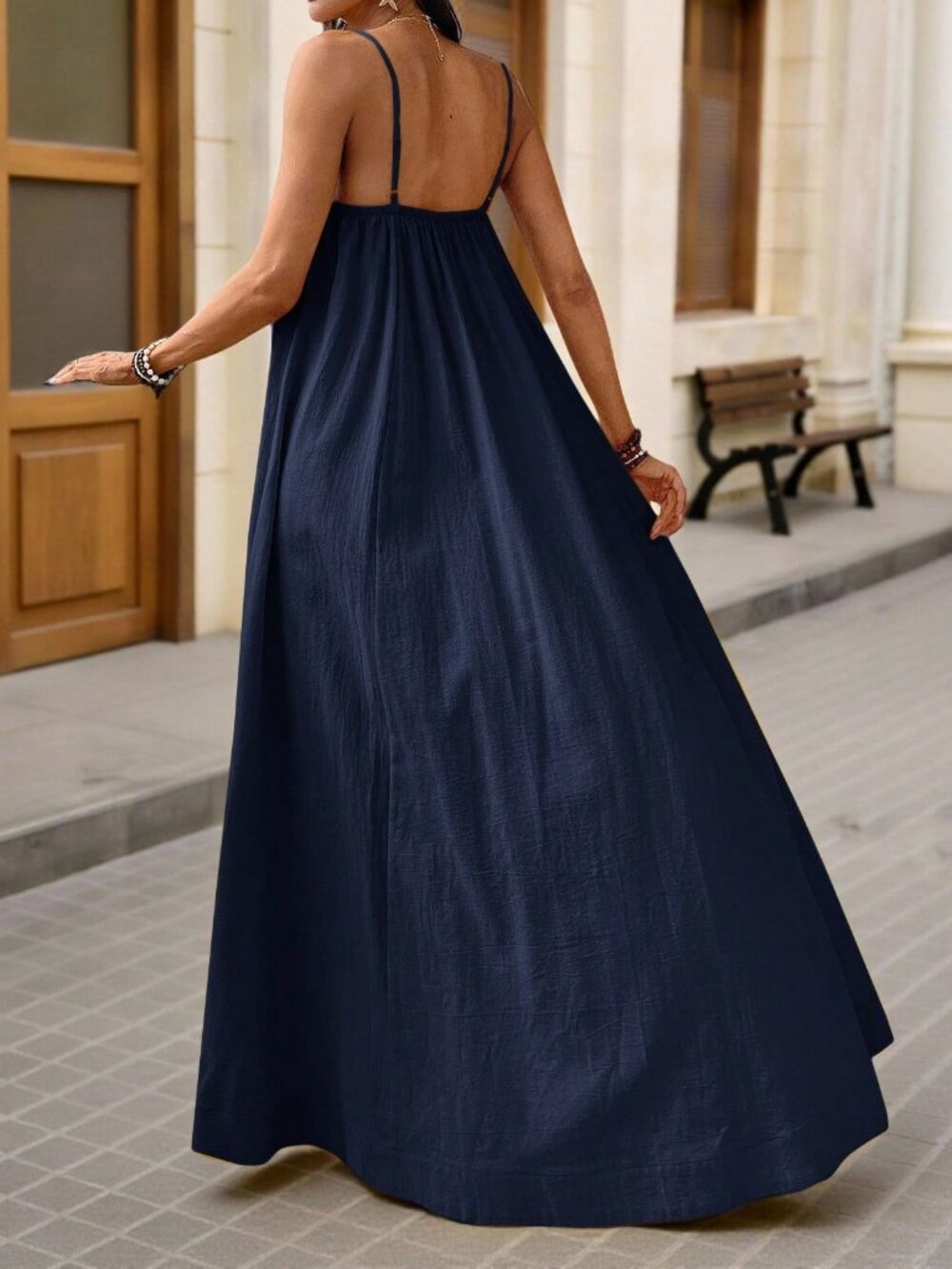 Blue Casual Women's square neck loose fit maxi Dress, - Picture 2 of 7